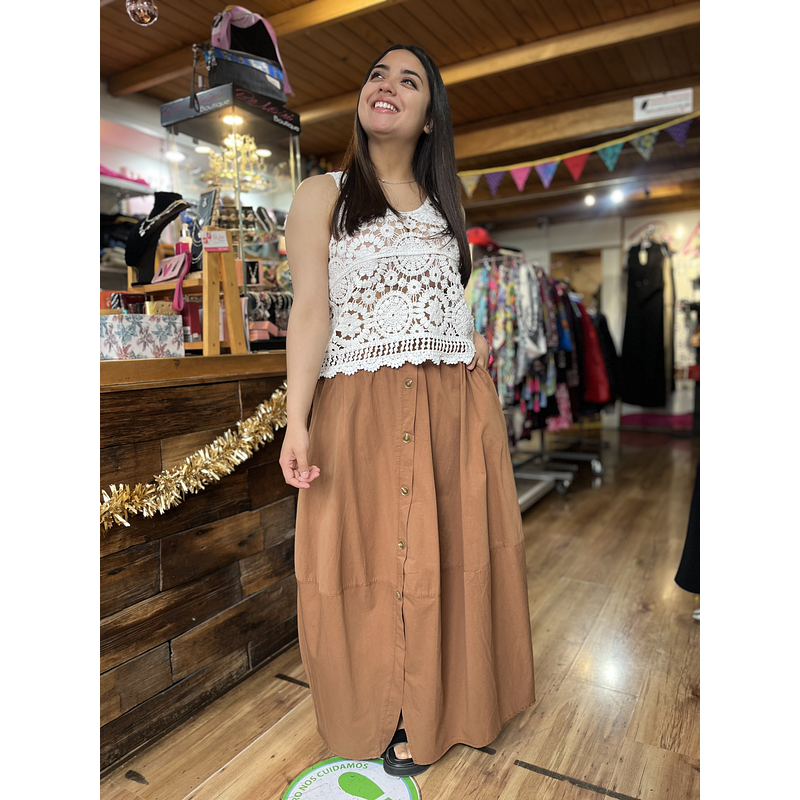 Maxi falda viscosa camel con botones
