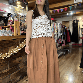 Maxi falda viscosa camel con botones