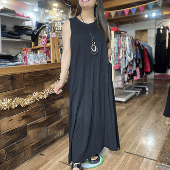 Maxi vestido negro algodon