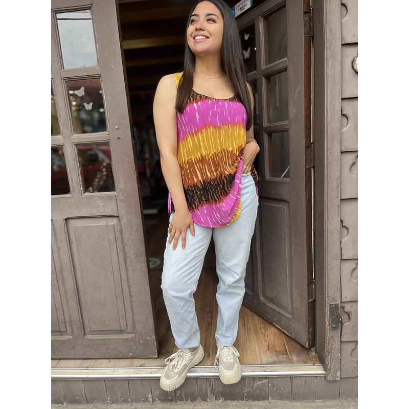 Top Tyty sin mangas fuego lila amarillo