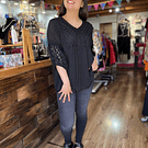 Blusa lino encaje negro manga globo