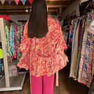 Kimono India seda con lazo y bolsillos naranjo rojo