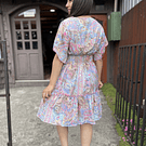 Vestido India cintura elasticada gold celeste rosado manga vuelo