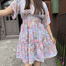 Vestido India cintura elasticada gold celeste rosado manga vuelo