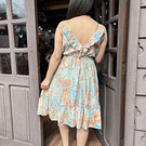 Vestido India pabilo ajuste cintura gold celeste naranjo