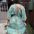 Vestido India kaftan gold verde azul manga mariposa