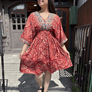 Vestido India kaftan gold rojo manga mariposa