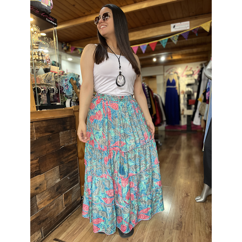 Maxi falda India seda gold seda turquesa rosado gris 