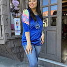 Polera Maria velvet azul rey tie dye fluor con pretina y mangas 3/4