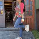 Polera Maria rosado chicle con pretina y mangas 3/4