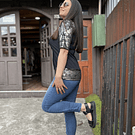 Polera Maria lycra negro foil plata manga 3/4