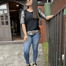 Polera Maria lycra negro foil plata manga 3/4