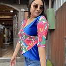 Polera Gloria azul rey velvet floral manga 3/4