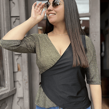 Polera Gloria negro golden manga 3/4