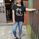 Polera lino y algodon negro gatito