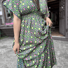 Maxi vestido India seda gold verde olivo rosado manga mariposa