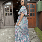 Maxi vestido India seda gold turquesa rosado cintura elasticada