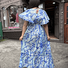 Maxi vestido India seda gold verde y azul manga mariposa