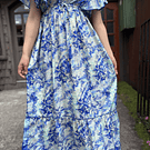 Maxi vestido India seda gold verde y azul manga mariposa