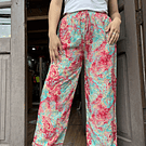 Pantalon India seda recto turquesa rojo cintura elasticada