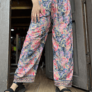 Pantalon India seda recto azul coral cintura elasticada