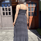 Maxi vestido negro botones y broderi