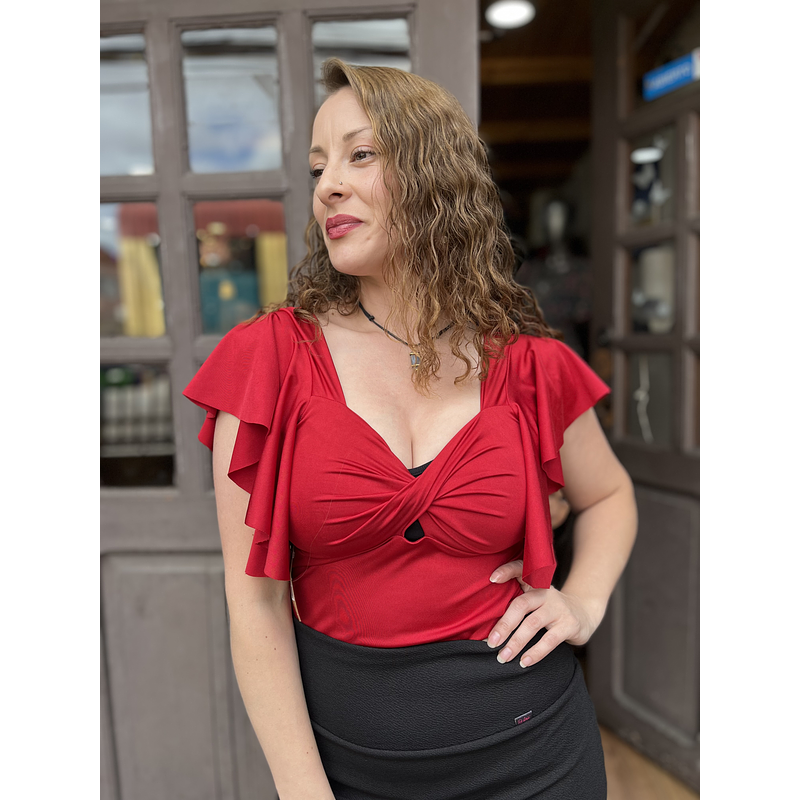 Crop top lycra dupontt rojo manga vuelito