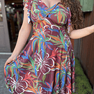 Vestido lycra escote corazon cafe multicolor manga vuelito