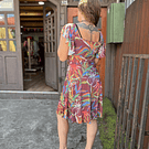 Vestido lycra escote corazon cafe multicolor manga vuelito