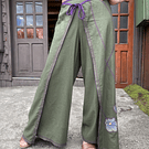 Pantalon kisu pareo lino verde musgo morado