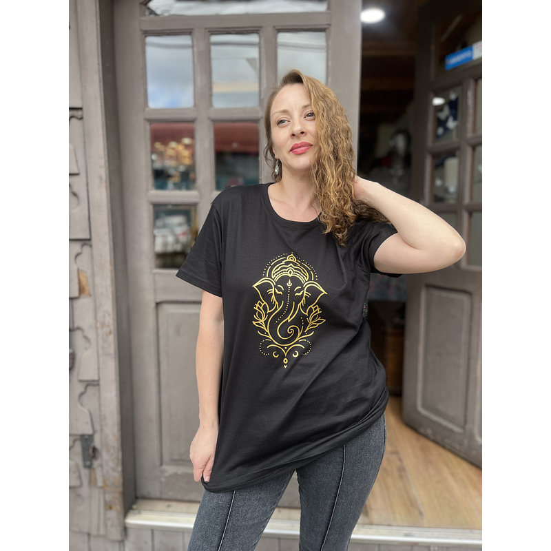Polera Astrea Gold elefante astral manga corta