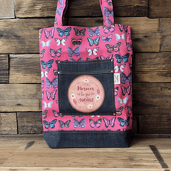 Tote Bag Mereces lo que sueñas mariposas fucsia