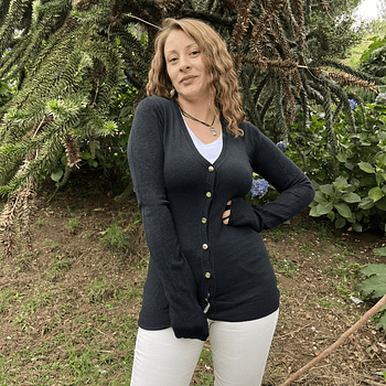 Cardigan spandex negro con botones dorados