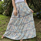 Maxi falda India seda gold blanco azul rosado