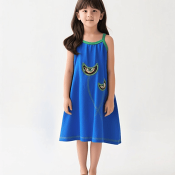 Vestido kisu niña pabilo azul verde lino