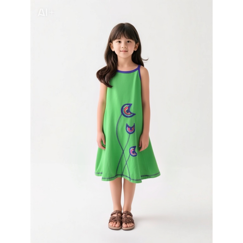 Vestido kisu niña pabilo verde limon lino