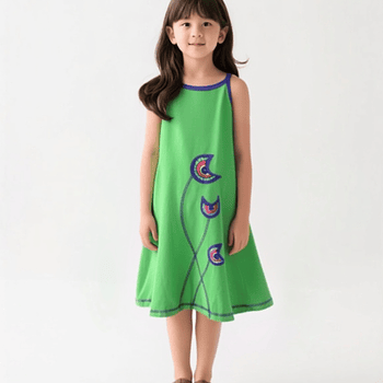 Vestido kisu niña pabilo verde limon lino