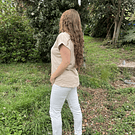 Polera lino y algodon beige estampado hoja brillo y lentejuelas