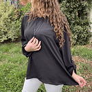 Blusa gasa negro botones espalda manga roll up