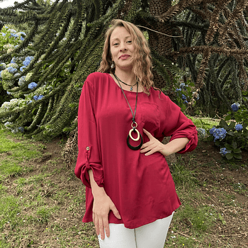Blusa gasa rojo italiano botones espalda manga roll up