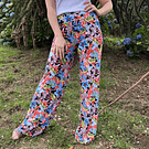Palazzo lycra floral hojas naranjas 