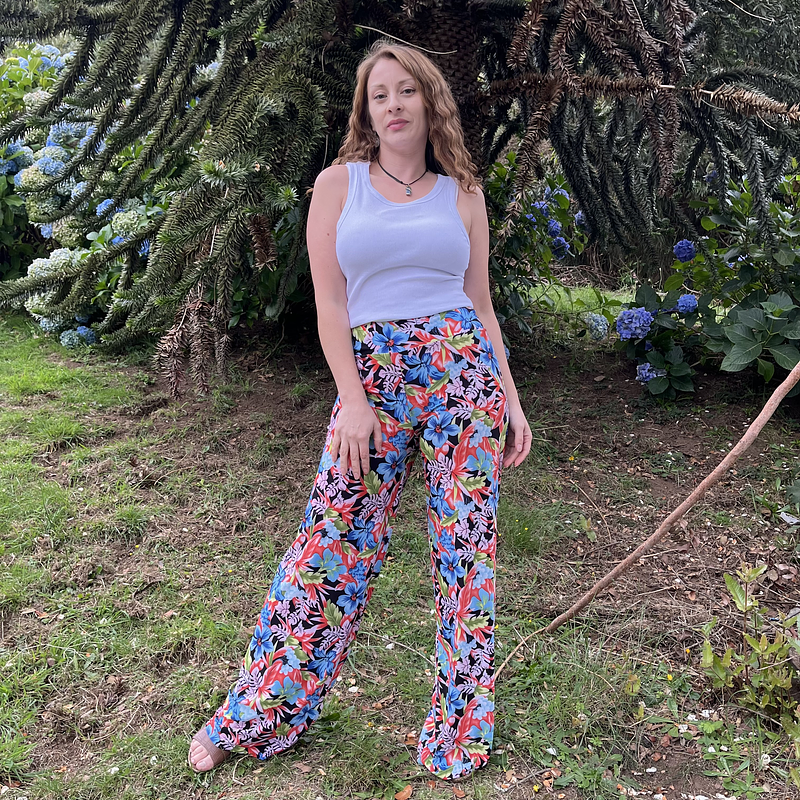 Palazzo lycra floral hojas naranjas 