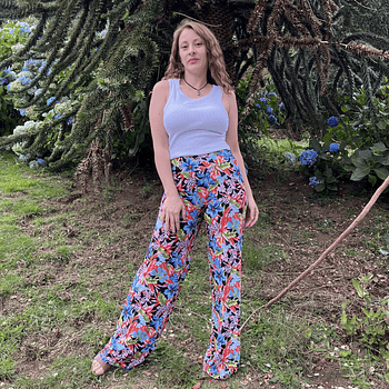 Palazzo lycra floral hojas naranjas 