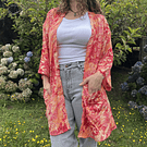 Kimono India seda con lazo y bolsillos naranjo rojo