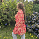 Kimono India seda con lazo y bolsillos naranjo rojo