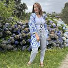 Kimono India seda con lazo y bolsillos azul verde agua