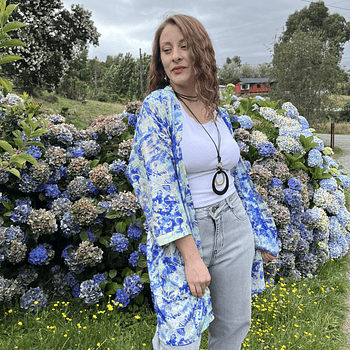 Kimono India seda con lazo y bolsillos azul verde agua