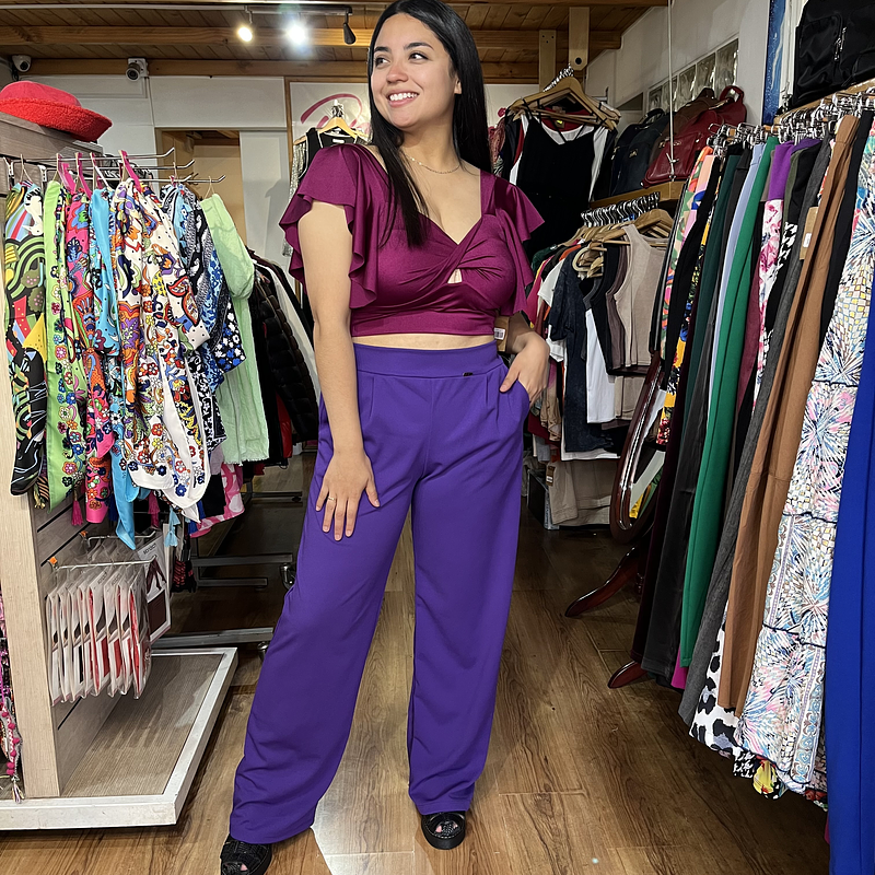Pantalon palazzo Lilian morado con bolsillos