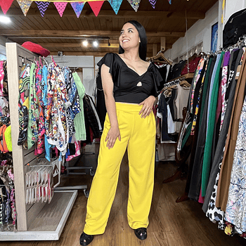 Pantalon palazzo Lilian amarillo con bolsillos