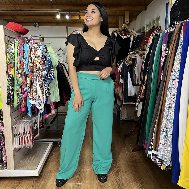 Pantalon palazzo Lilian turquesa con bolsillos